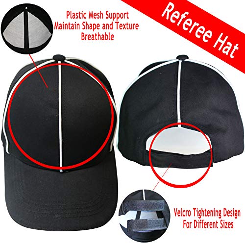Six Senses Media 6 Penalty Flag Football Flags, 1 Referee Hat Black with White, 1 Referee Stainless Steel Whistle with Lanyard, Sports Fan Set for Football Games Party Accessory