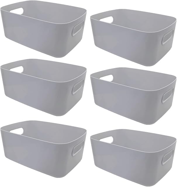 CDLV Storage Boxes, 6 pcs Storage Baskets, Kitchen Cupboard Organiser, Under Sink Storage, Bathroom Storage Baskets, Plastic Storage Box, For Pantry Organizers and Storage, (25 x 17 x 10cm Grey)