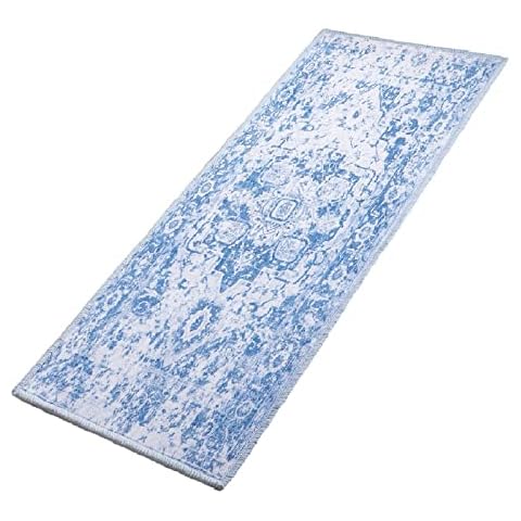 RTBQJ-AT Non Slip Runner Rug, Washable Kitchen Area Rug, Laundry Room Rug for Living Room Bedroom Hallway Porch Doormat Indoor/Outdoor (Blue/White,6x2.17 Ft) Cover