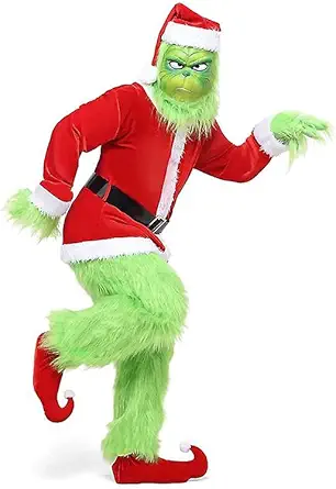 Beita Green Monster Costume for Men Christmas Deluxe Furry Adult Santa Suit Green Outfit