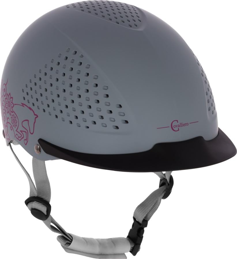 Covalliero 3230153 Kask jeździecki Beauty 2.0, 4-punktowe mocowanie, szary, 52-54 cm