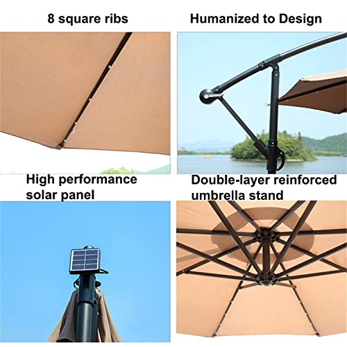 10Ft Led Outdoor Patio Umbrella, Solar Led Offset Hanging Market Patio Umbrella, Solar Light Cantilever Umbrella, 8 Ribs Adjustment, For Pool, Yard, Garden,Blue #TOP5