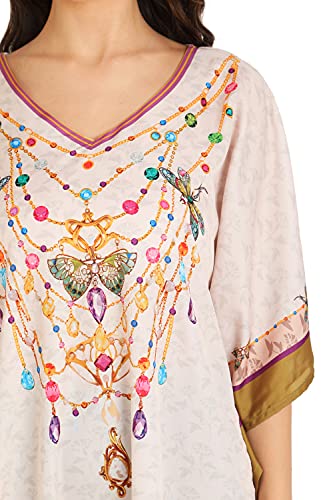 Image of Miss Lavish London Kaftan Dresses for Women Plus Size Long Batwing Sleeve Caftans, V Neck Moo Moo Printed Beach Cover Up Maxi Beach Dress, Bathing Suit Cover-Up Loungewear