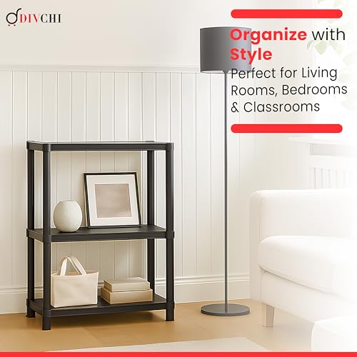 DIVCHI 3 Tier Plastic Storage Shelving Unit | Heavy Duty Shelf Rack for Home, Garage, Office & Utility Room | Shelf Rack (Black) - Image 4