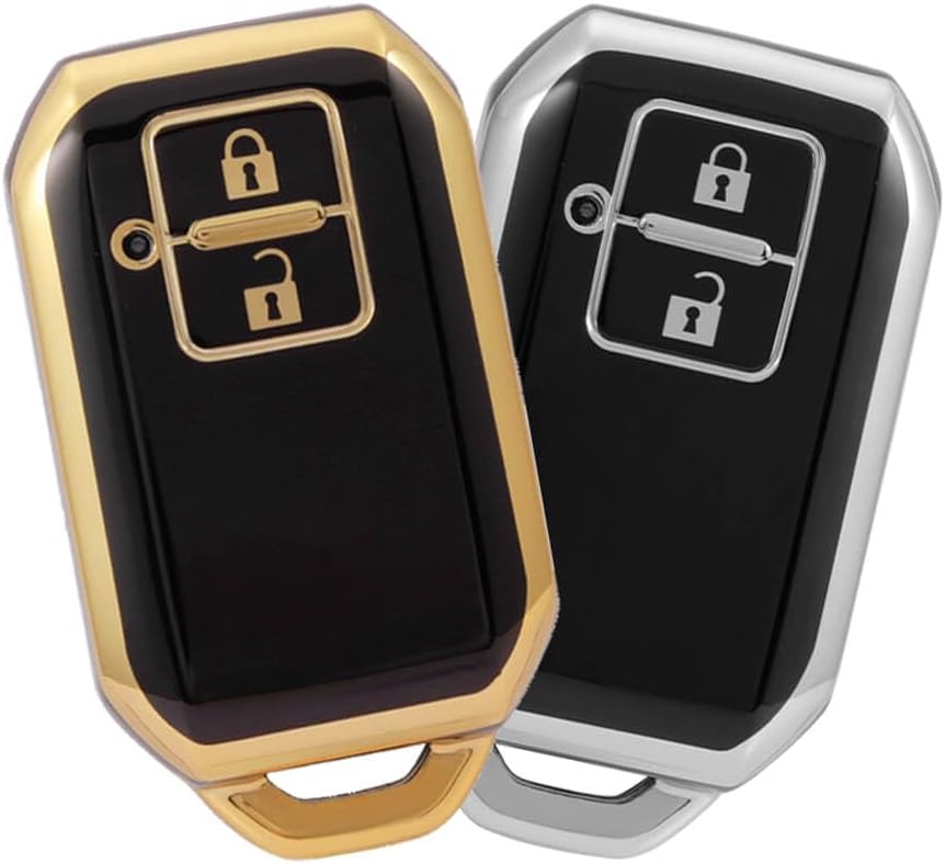 TPU Key Cover Combo Compatible for Suzuki Fronx, Jimny, Grand Vitara, Brezza, Swift, Baleno, Ertiga, XL6, Ignis, DZire 2 Button Smart Key (Gold, Silver)