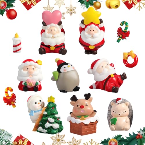 12Pcs Fournitures de Décorations de Gâteaux Noël,Mini Jouet Père Noël Figurines, Gâteau Toppers Cupcake Décoration pour Fête Christmas Baby Shower Fête à Thème de la Animaux à la Élan Enfant Cadeau