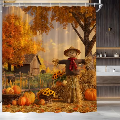 Fall Scarecrow Shower Curtain Autumn Thanksgiving Harvest Farmhouse,72"X72" by Generic - Used condition - Image 2
