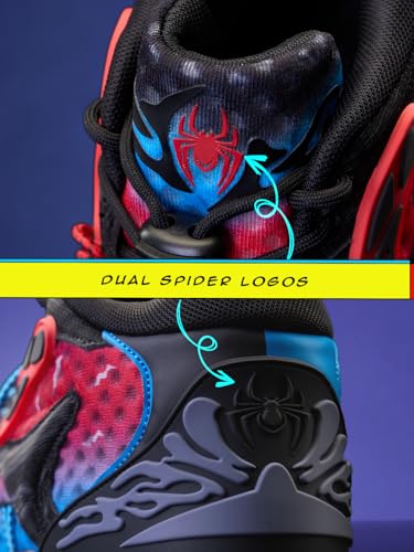 Image of The Souled Store Spider Verse: Men and Boys Lace Up Sneakers Black and Red and Blue Streetwear Trainer Engineered Breathable Mesh Cushioned Sole Durable Outsole Lightweight and Breathable