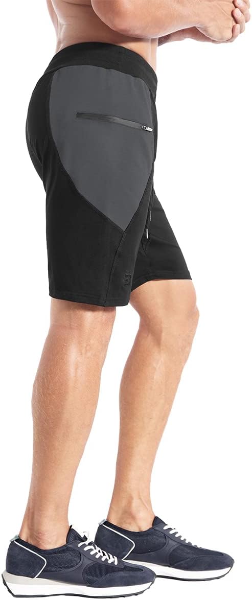 BROKIG Men's Sidelock Gym Workout Running Sport Shorts with Zipper Pockets - Image 2