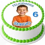 OBLEA o Papel de AZÚCAR con FOTO COMESTIBLE personalizada Nombre y Edad para pastel o Tartas, Cumpleaños, Foto Comestibles para Ocasiones Especiales, Varios Tamaños, DISCO - Medida redonda