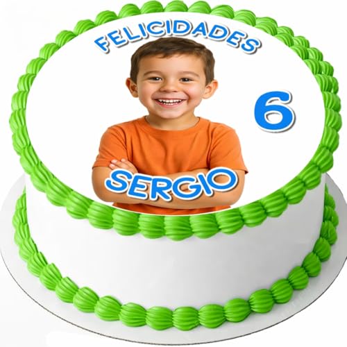 OBLEA o Papel de AZÚCAR con FOTO COMESTIBLE personalizada Nombre y Edad para pastel o Tartas, Cumpleaños, Foto Comestibles para Ocasiones Especiales, Varios Tamaños, DISCO - Medida redonda
