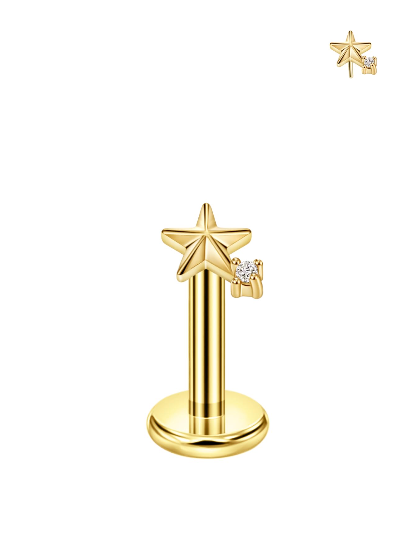 FANSINGStar Threadless Labret Stud, Surgical Steel Push Pin Cartilage Piercing Stud