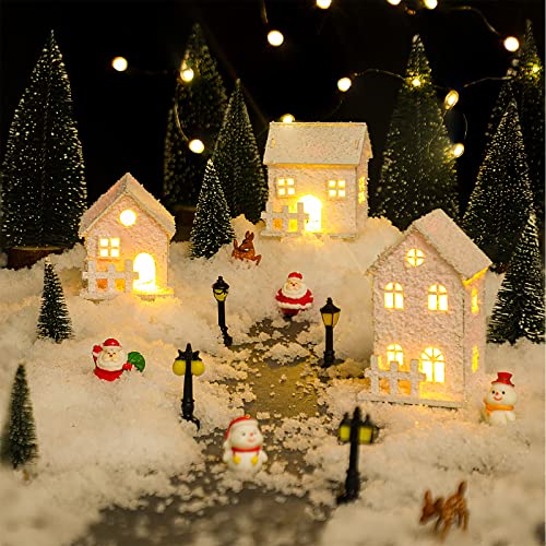 17 Pcs Christmas Village Sets Christmas Village Accessories Christmas Village Houses Lighted Led Christmas Village Scene Desktop Ornament Christmas Figurines Battery Operated Landscape Decor #TOP11