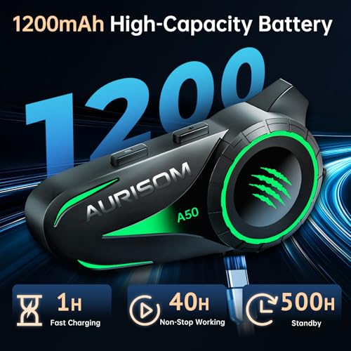 Image of Motorcycle Helmet Bluetooth Headset Noice Cancellation, Wireless Helmet Speakers 4 Colors LED Light,1200mAh Battery, IP67 Waterproof /HiFi Sound, Smart Motorcycle Headphones for All Helmets