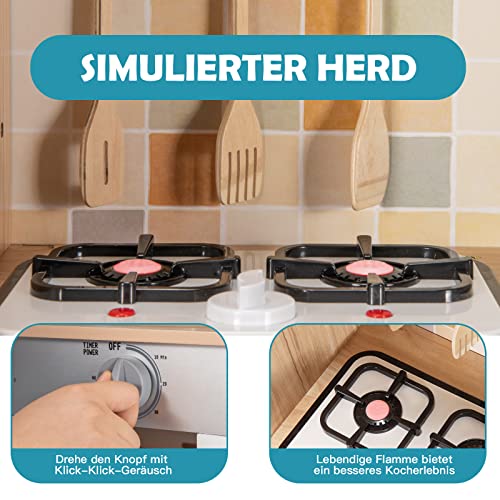 COSTWAY Kinderküche Holz, Kinder Spielküche mit Licht & Sound, Spielzeugküche Holzküche mit Spüle Backofen Mikrowelle… – Bild 5