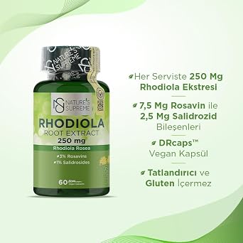Natures Supreme Rhodiola Root Extract 60 Kapsül AROMASIZ Renkli