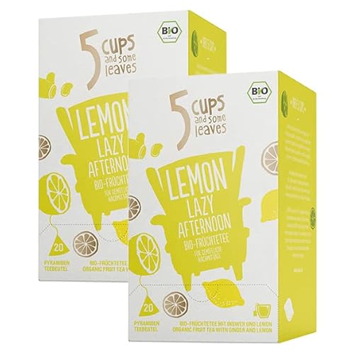 5 CUPS and some leaves - Bio Lemon Lazy Afternoon | Fr?chtetee mit Zitrone im Pyramidenbeutel | Bio & Vegan | Gastronomie | 2er Pack