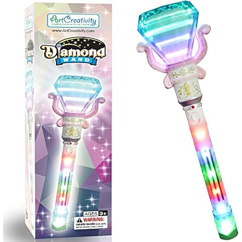 ArtCreativity Multi-Color Spinning Diamond Wand with LED Handle, 13.5 Inch Light Up Princess Wand for Kids, Fun Pretend Play Prop, Batteries Included, Birthday Gift for Boys & Girls- Colors May Vary Cover
