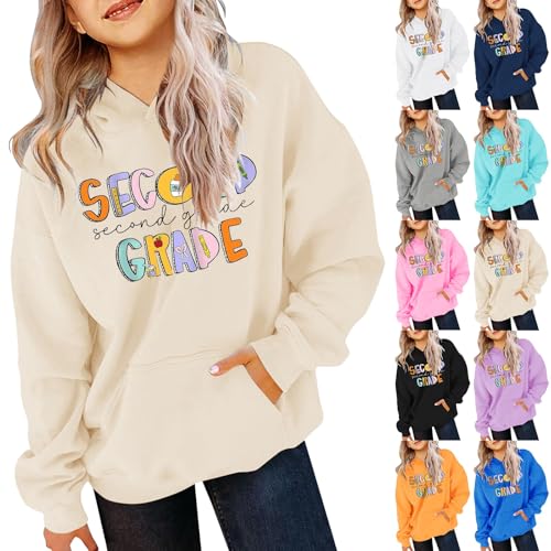 Girl's Cartoon Preppy Letter Graphic Long Sleeve Crewneck Sweatshirts Shoulder Pullover Tops Back to School T Shirt