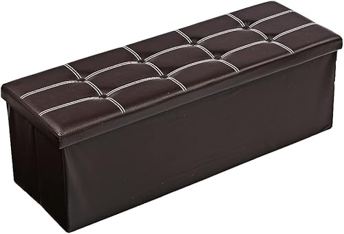 Miniatura 10 de AKSG Otomana plegable de 43 pulgadas con banco de almacenamiento para dormitorio, grande, de piel sintética, reposapiés, asiento acolchado para