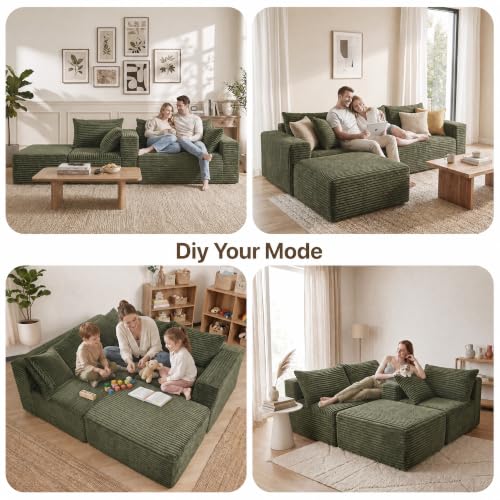 Image of Claiks 104 inch Boneless Couch, Cloud Couch Sectional, Green