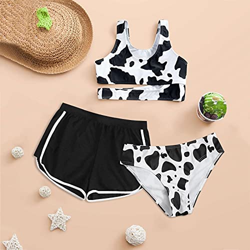 Summer Three Piece Cow Print Cute Swimsuit Girls' Crisscross Back Floral Swimwear for Kids Girls (White #3, 8 Years)2