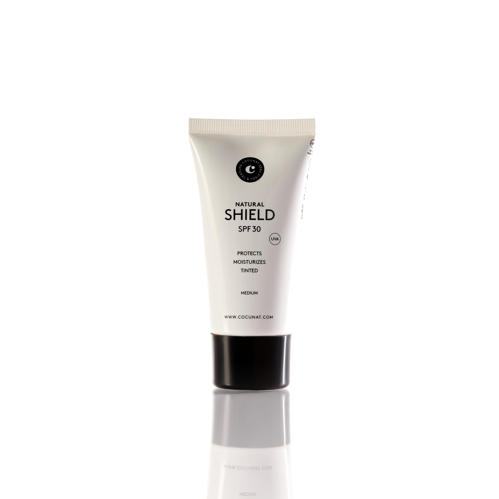 COCUNAT | Natural Sheild Protector Solar Facial con Color SPF 30 | Fotoprotector Solar 2 en 1 Efecto Maquillaje | Textura Ligera | Ácido Hialurónico | Coral y Ocean Friendly | 50 ml