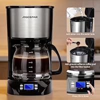 Aigostar Benno - Digitale Kaffeemaschine, Kaffeebrüher mit programmierbarer Timer, bis 12 Tassen, 1,5L, Warmhalteplatte, Tropf-Stopp, 800Watt, FilterKaffeemaschine Edelstahl, Schwarz – Ansicht 5
