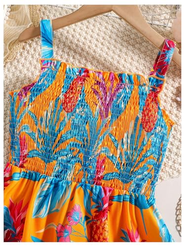 Girl's Tropical Cami Dress Boho Shirred Sleeveless Square Neck Flowy Dresses4