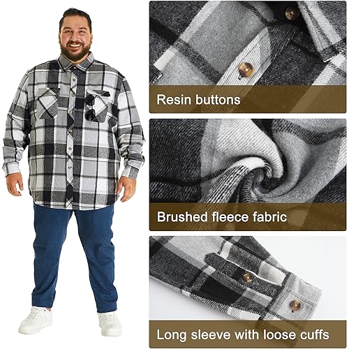 HOdo Big and Tall Mens Heavyweight Flannel Shirt 2XL- 6XL Button Down Shirt3