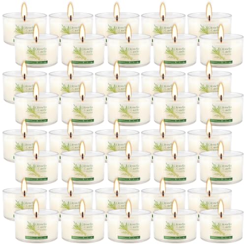 40 Pack Citronella Candles Bulk Long Burning Portable Travel Size Soy Wax Candles with Natural Citronella Oil Small Acrylic Jar Candle Set for Patio Backyard Camping Indoor Outside