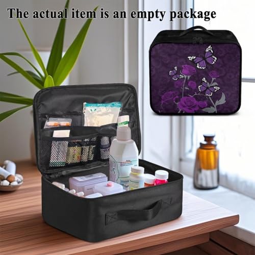 Image of Gomyblomy Purple Rose Butterfly First Aid Kit Bag for Home Car First Aid Kit Empty Emergency Kit Portable Travel Medical Supplies Storage Pouch Medicine Bag for Hiking Camping