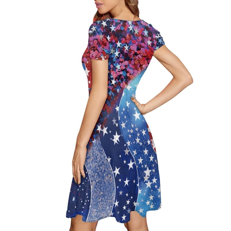 Image of Irisjudy T Shirt Dress for Women Short Sleeve Girls Short Sleeve Dress Plus Size, O Neck Knee Length Midi Dress for Ladies