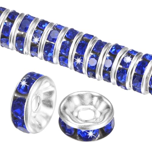 M METERXITY 200-Pack Rondelle Spacer Beads, 0.31 Inch/8mm Czech Crystal Rhinestone Loose Beads for Jewelry Making/Necklace/Bracelet [Dark Blue]