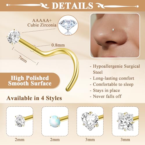 davka 6PCS 18G Nose Rings Hoop and 20G Nose Studs Sets for Women Men,Hypoallergenic 316L Steel Hinged Clicker/Corkscrew Nostril/Septum Helix/Cartilage Piercing Jewelry3