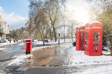 Cuadro en lienzo de 50 x 30 cm, cabinas telefónicas rojas de Londres con nieve, vistas inusuales de la capital nevada en un soleado y frío (113436883)