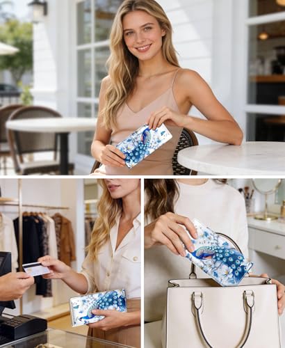 Image of Immaturus Womens Wallet, Slim Thin RFID Blocking Card Wallets, Peacock Bifold PU Leather Credit Card Holder Organizer, Cute Cash Clutch Long Billfold with Zipper Coin Pocket Ladies Girls Gift