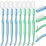 8 Pieces Orthodontic Toothbrushes Double-Ended Interdental Brush V Trim End Tuft Toothbrush with Interproximal Head Toothbrush for Cleaning Ortho Braces (Green, Blue)