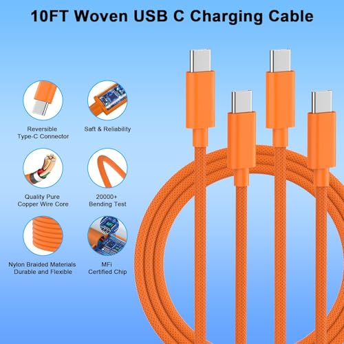 Image of [Apple MFi Certified] iPhone 17 Pro Max Charger Fast Charging, 2 Pack 40W USB C Charger Block with 10FT Long Woven Type C Charging Cable Cord for iPhone 17 /17 Pro Max /17 Pro /Air /16 /15 /16 15 Pro Max
