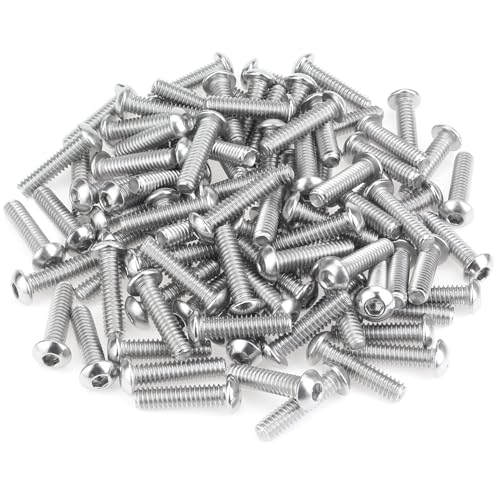Image of 100 Pieces 1 /4-20 x 1 Button Head Socket Cap Screws Bolts, HELIFOUNER 304 Stainless Steel (18-8) Screws, Bright Finish, Fully Threaded