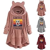Women's Fleece Coats Long Sleeve Cat Ear Hoodies Pullover Button Pockets Jackets Plus Size Winter...