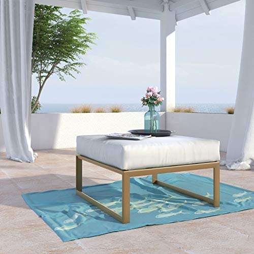 Elle Decor Mirabelle Outdoor Ottoman in White and French Gold