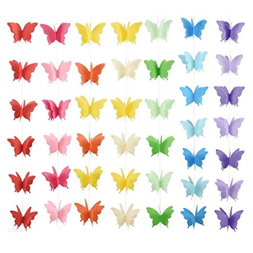 Party Butterfly Paper Garland,7 Colors 2 Meters 3D Butterfly Banner Hanging Decoration for Wedding, Baby Shower, Birthday