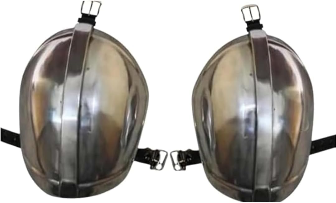 Mandalorian Warrior 18 Gauge Steel Pair of Pauldrons Shoulder Armor with Silver Polish | Adult Costume with Attachable Leather Straps for Halloween, Cosplay, LARP & Christmas Events