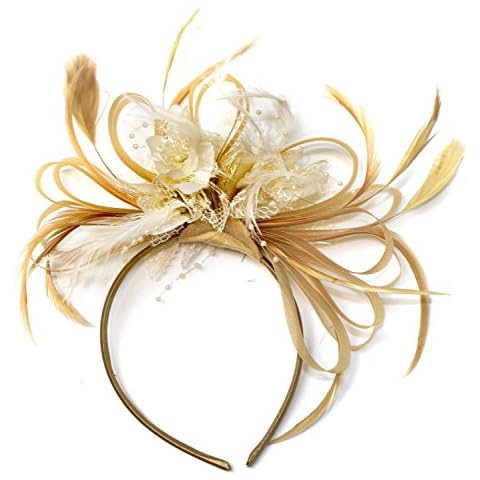 Champagne Gold Beige Camel and Cream Fascinator on Headband Alice Band UK Wedding Ascot Races Derby Cover
