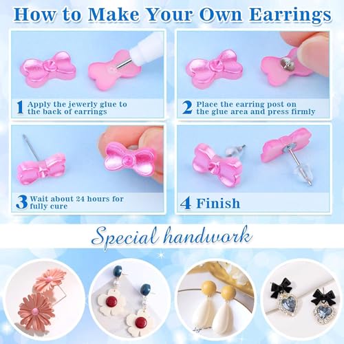 Image of Dhruv Crafts Jewelry Glue With Earring Posts, 1002Pcs Stainless Steel Stud Posts With Butterfly and Rubber Backs, DIY Jewelry Making Kit