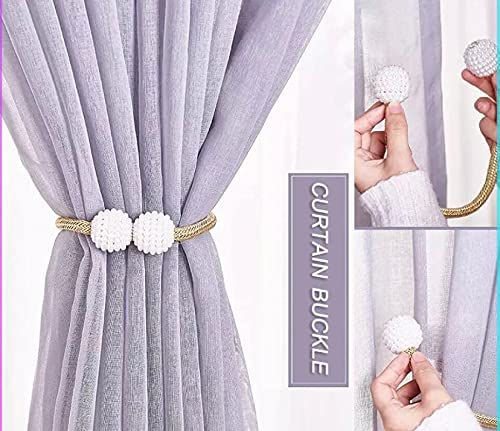 Image of Home Cloud Magnetic Curtain Tiebacks Convenient Drape Tie Backs - Pearl Decorative Rope Holdback Holder for Window Drapries Color Multi (1pair 2 pcs) (Beige.)