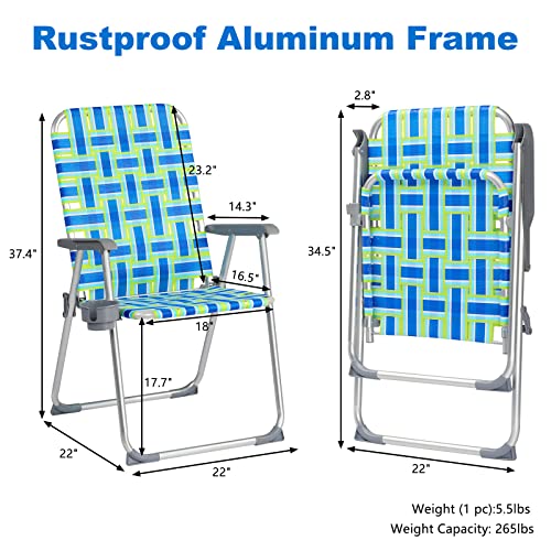 Vingli Aluminum Patio Lawn Chairs Folding Set Of 2 With Detachable Cup Holder, Webbed Beach Chair Folding Chair Outdoor Portable Camping Chair For Yard, Garden #TOP2