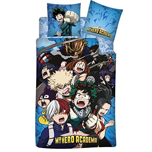 My Hero Academia - Juego de Cama de 3 Piezas, 100% algodón, Funda nórdica de 140 x 200 cm + Funda de Almohada de 65 x 65 cm + sábana Bajera a Juego 90 x 190 cm…