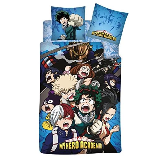 My Hero Academia - Juego de Cama de 3 Piezas, 100% algodón, Funda nórdica de 140 x 200 cm + Funda de Almohada de 65 x 65 cm + sábana Bajera a Juego 90 x 190 cm…